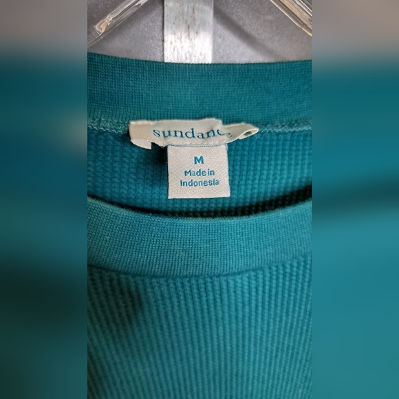 Sundance • Thermal Boho Teal Long Sleeve Crewneck Trendy Chic Layering Medium - Picture 7 of 15